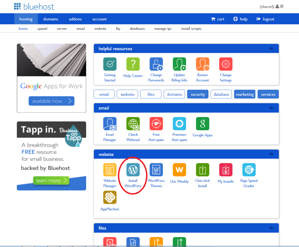 install wordpress with bluehost