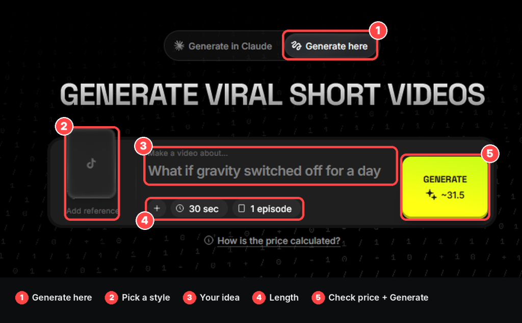 higgsfield content factory generate here faceless shorts