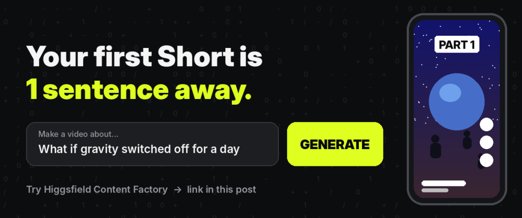 try higgsfield content factory for youtube shorts